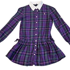 Ralph Lauren Purple Plaid Flannel Dress with White Collar, Size 10
